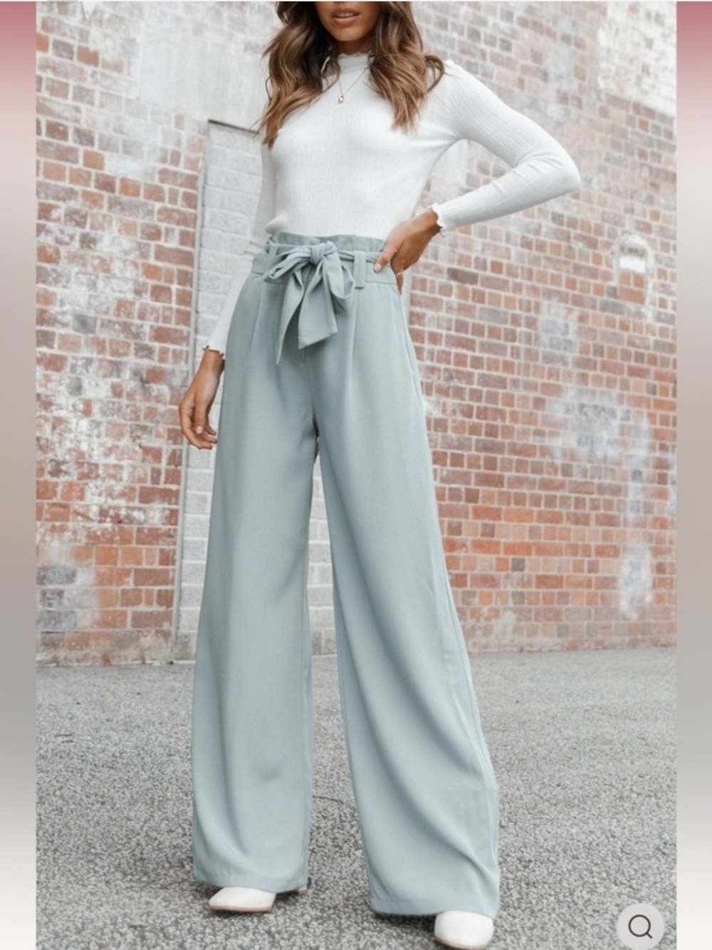 Petal & Pup Sage Green Paperbag Wide Leg Pants